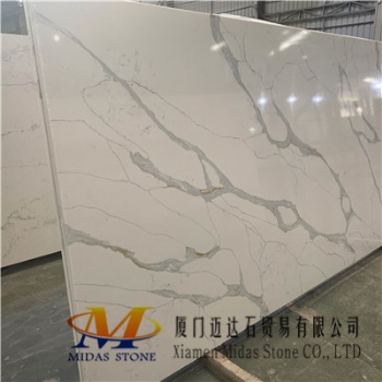 China Calacatta White Quartz Stone With Gold Lines