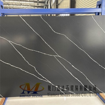 Black Marquina Quartz Stone Slabs Honed Finished